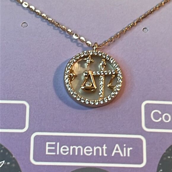 LIBRA ZODIAC MOTHER OF PEARL COIN NECKLACE 14k RG/ 925 Silver 17” - Picture 6 of 8